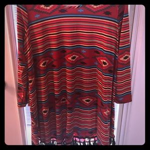 NWOT Southern Stitch Aztec Print Fringe Tunic XL